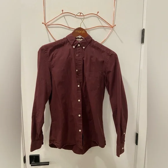 h&m maroon dress shirt H&M SLIM FIT Button Up Shirt Top Men's Small Maroon Easy Iron Casual